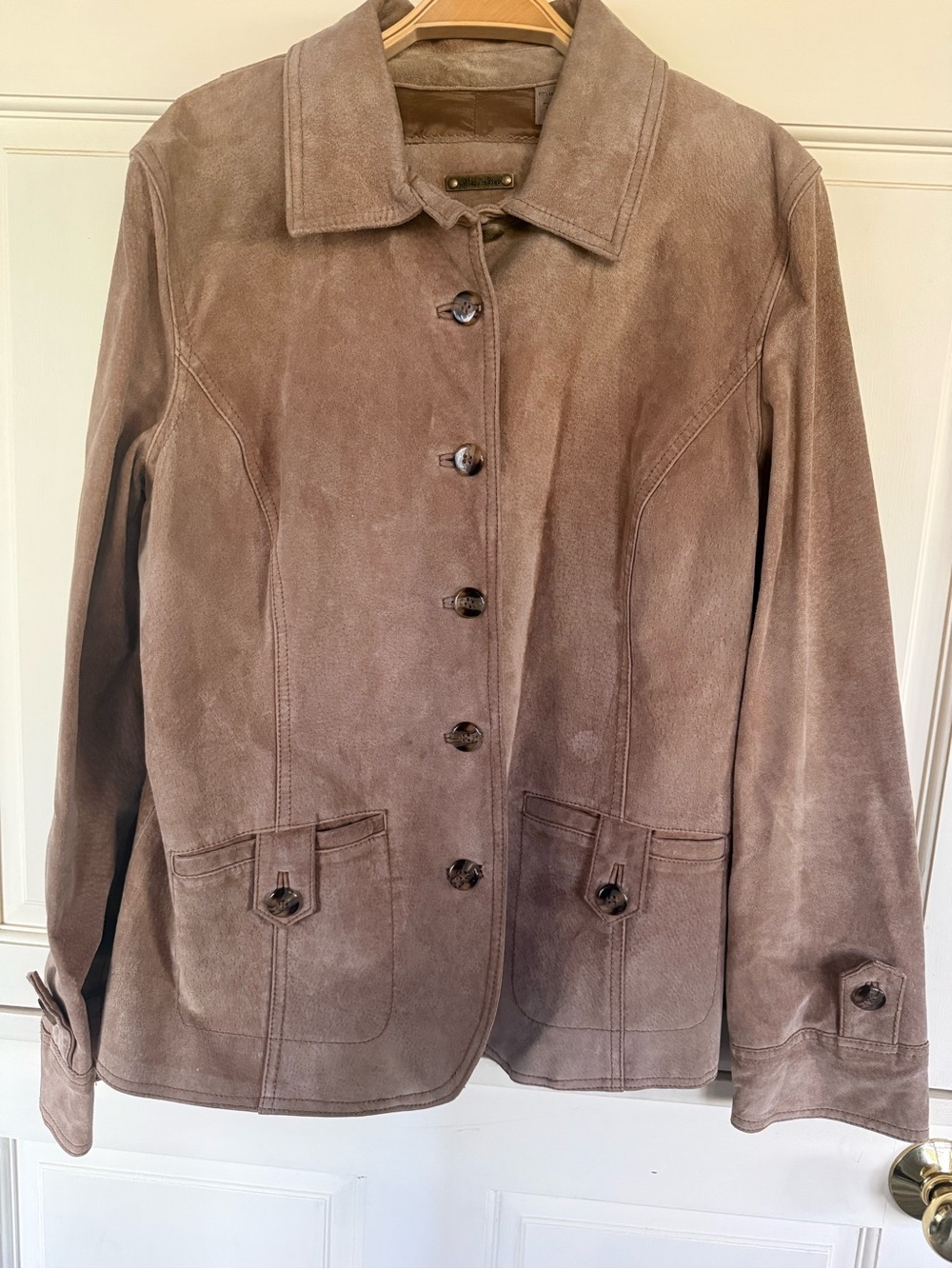 Live Relaxed Women’s L 100% Suede Leather Jacket Taupe Tan Y2K
